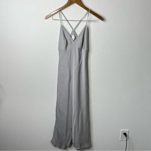 Milly Gray Silver V-Neck Silk Blend Midi Dress Womens Size 0